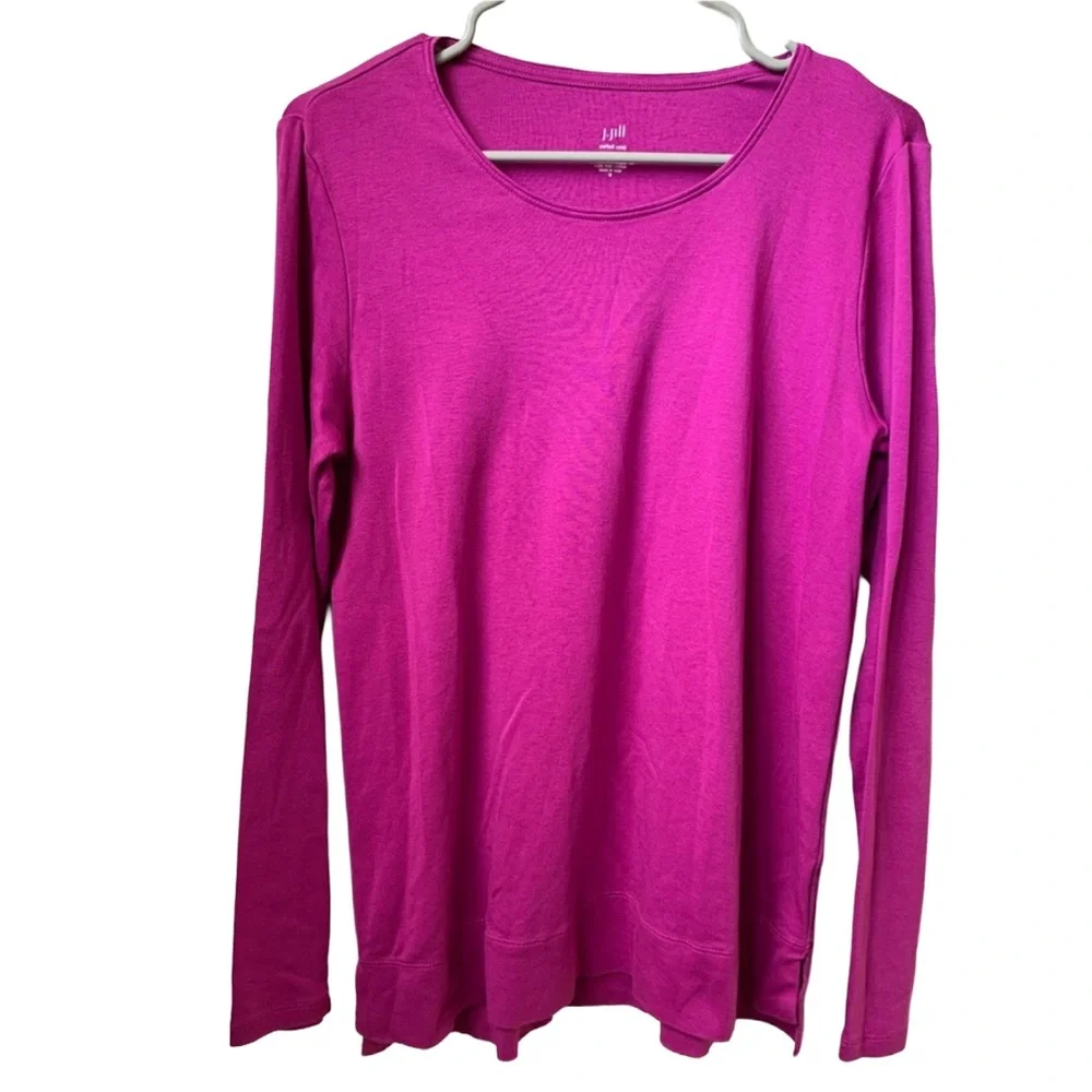 JJILL Women’s Magenta Purple Pink Long Sleeve Rounded Neck Pima Cotton T-shirt